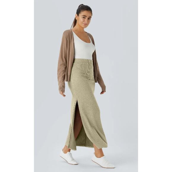 Halara Size Medium Maxi Skirt Light Green Ribbed High Waisted Maxi Casual Skirt - Picture 1 of 12